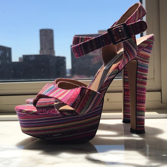 Colorful Boho Textile Platform Sandles - Picture 5 of 6